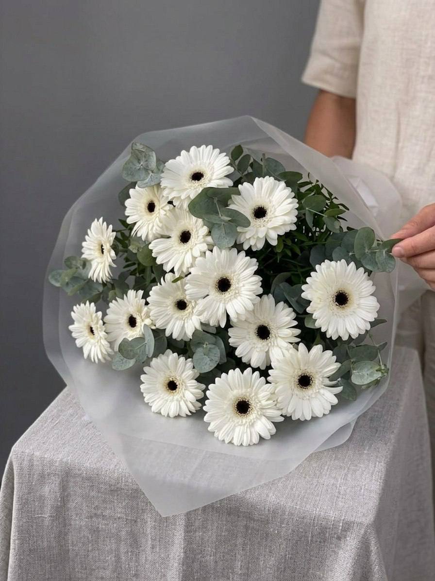 Моно-букет из белых гербер